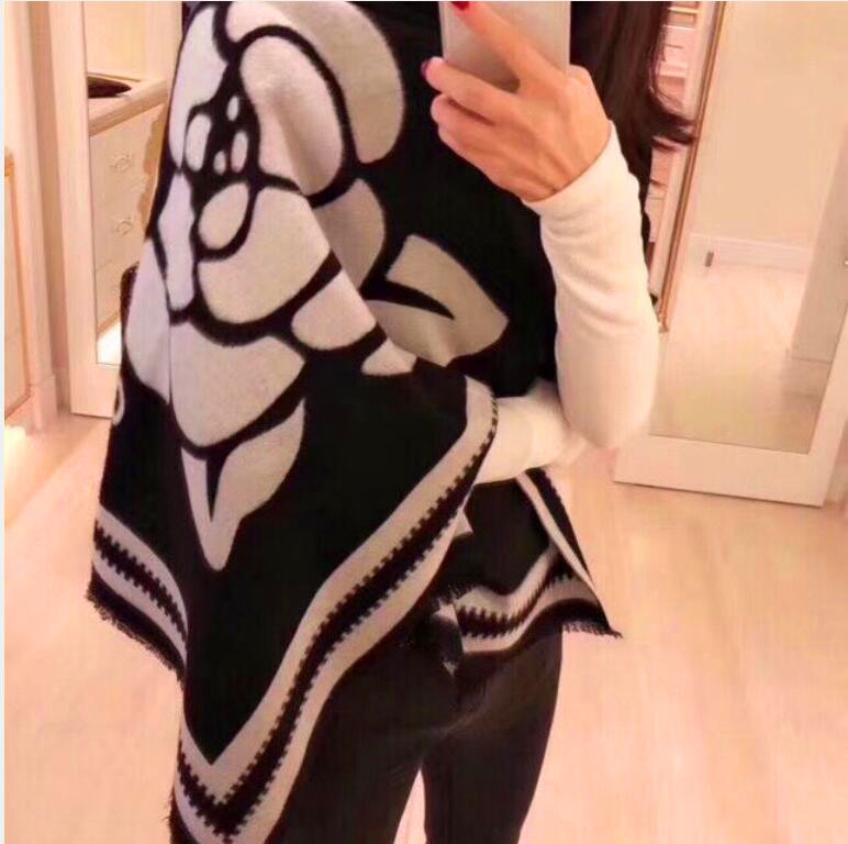 

Women Ladies silk scarf wool celebrity Flower fashion design Top Quality shawl travel classic Camellia cool Letter Fringed Cashmere Scarf
