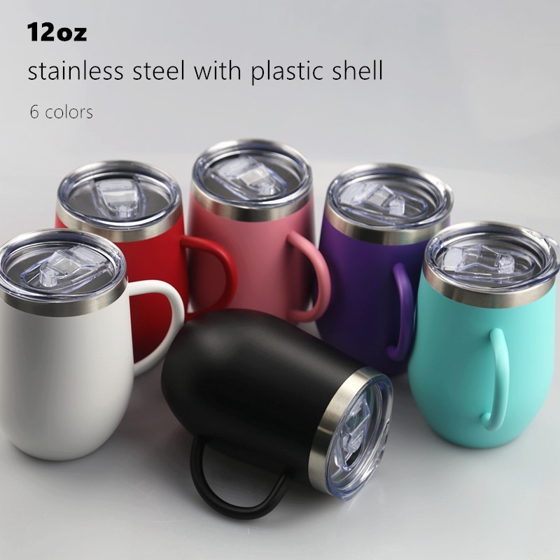 

12oz Wine Tumbler Powder Coated Coffee Mugs with Handle Beer Glass 2 Layer Vacuum Insulated Beer Mug Wedding Party Champagne Mugs with Lid