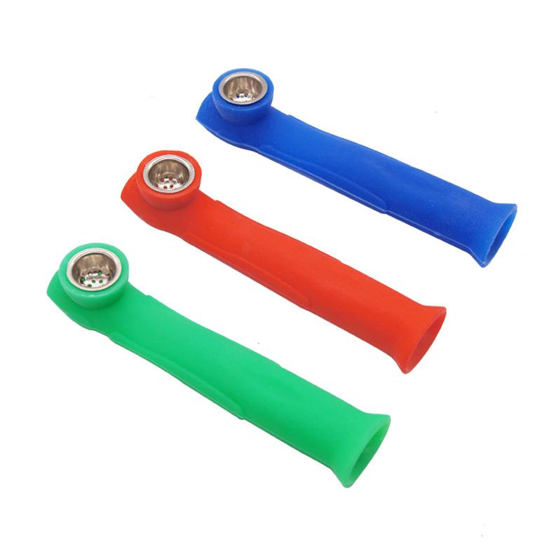 

6.2inches Silicone pipe portable Tobacco tool with metal Bowl spoon pipes