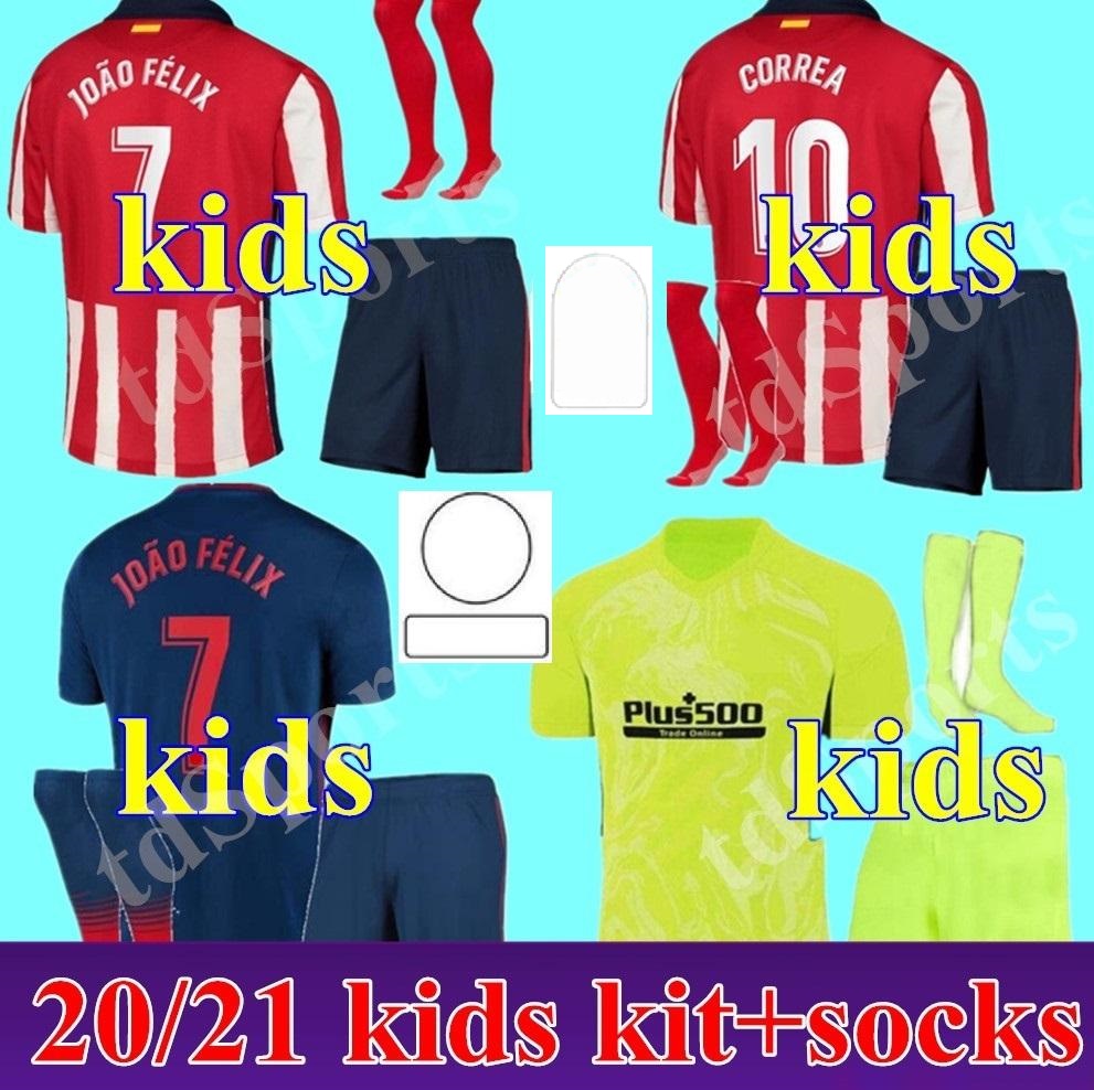 

20 21 kids kit Atletico SUÃREZ home away 3RD Soccer Jerseys Madrid SAÃL 2020 2021 child youth CORREA JOAO FELIX football shirt, Black