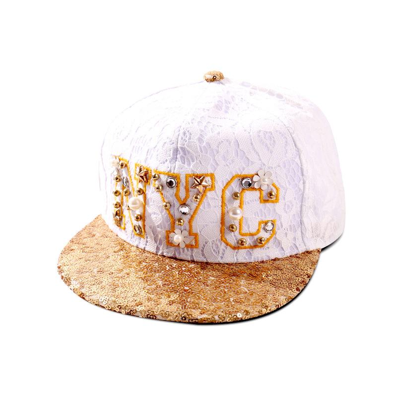 

New bright flashing flat edge hip-hop 3D letters sequined baseball cap outdoor shade fashion personality rivet rhinestone hat, Flat eaves beige