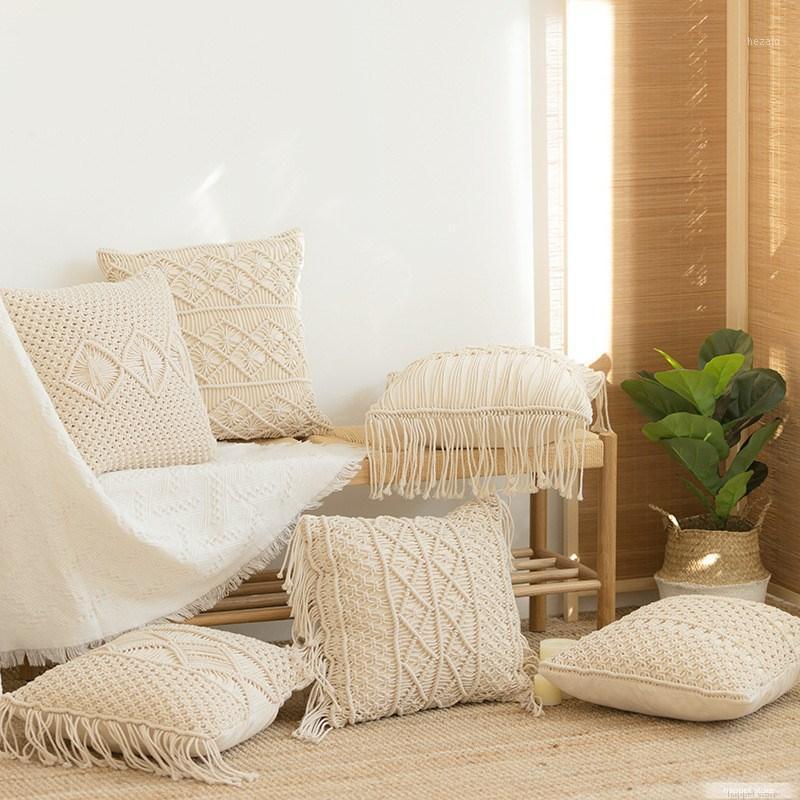 

Cushion Covers 100% Cotton Linen Macrame Hand-woven Thread Pillow Covers Geometry Bohemia Style Pillowcase Home Decor 45*45cm1