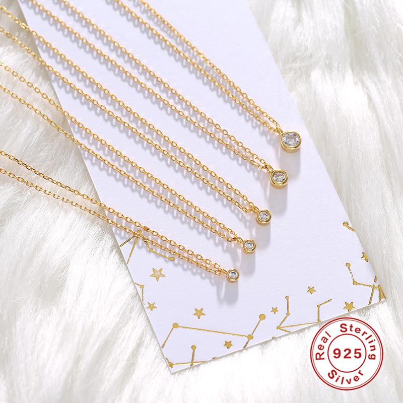 

Other GS 925 Sterling Silver Shiny Round Zircon Pendant Necklaces Chain Choker Statement Necklace For Women Collares Jewelry Gift
