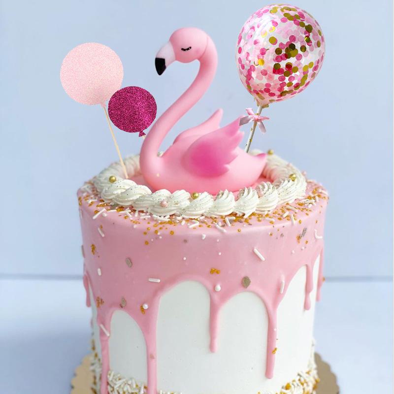 

Pink Flamingo Cake Topper Balloon Cake Flags Birthday Kids Favors Decoration Cupcake Topper for Wedding Dessert Decor