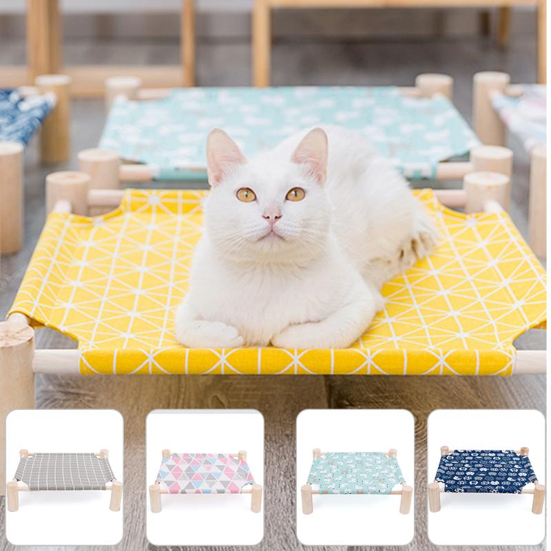 

Elevated Cat Bed Pet Cat Hammocks Bed Wood Canvas Lounge for Cats Puppy Durable Cloth Pet House Accessories