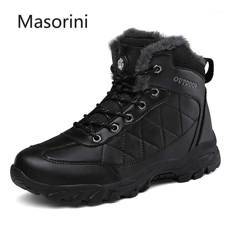 

Non-slip 2020 Winter Men's Boots Waterproof Ankle Boots Warm Plush Men Snow Outdoor Safety Shoes Hiking Size 39-481, Black