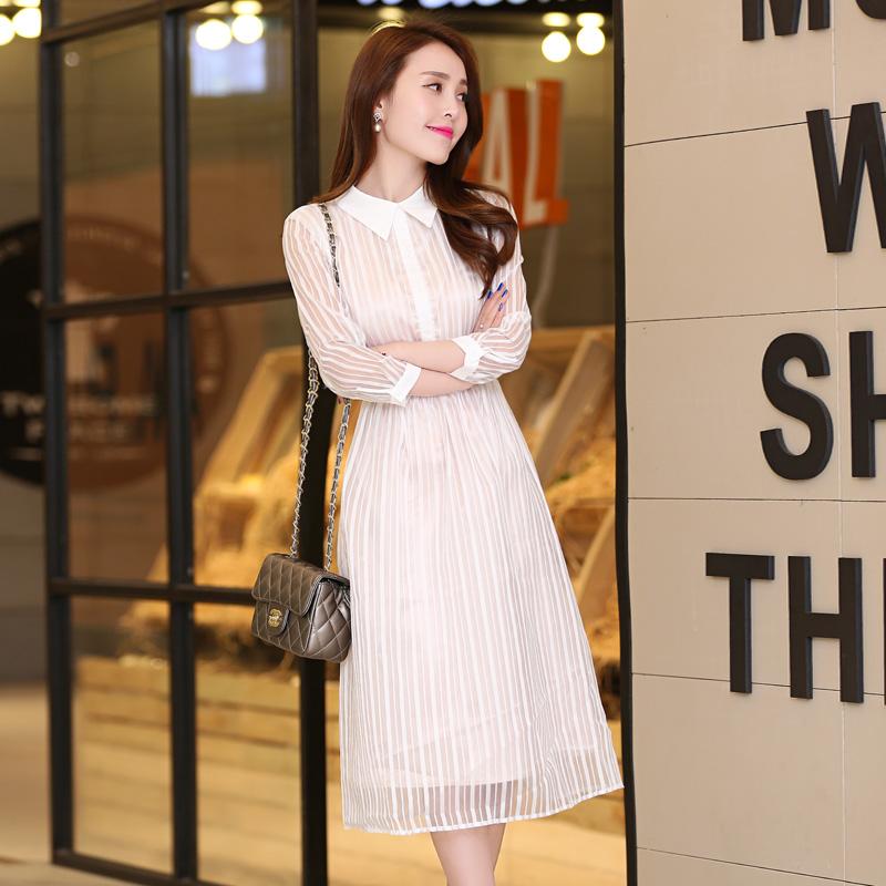 

2020 chun xia new boutique dress 7 minutes of sleeve dress girl, Beige