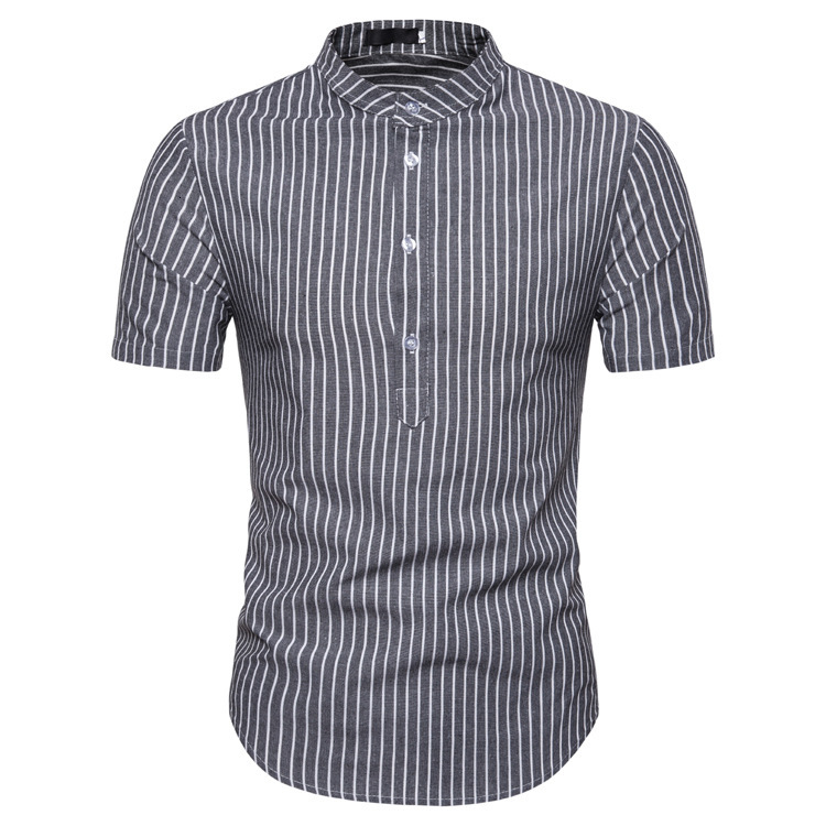 

2021 New Man Shirt Cotton Spring Autumn Casual Short Sleeve Shirts 0399, Dark grey