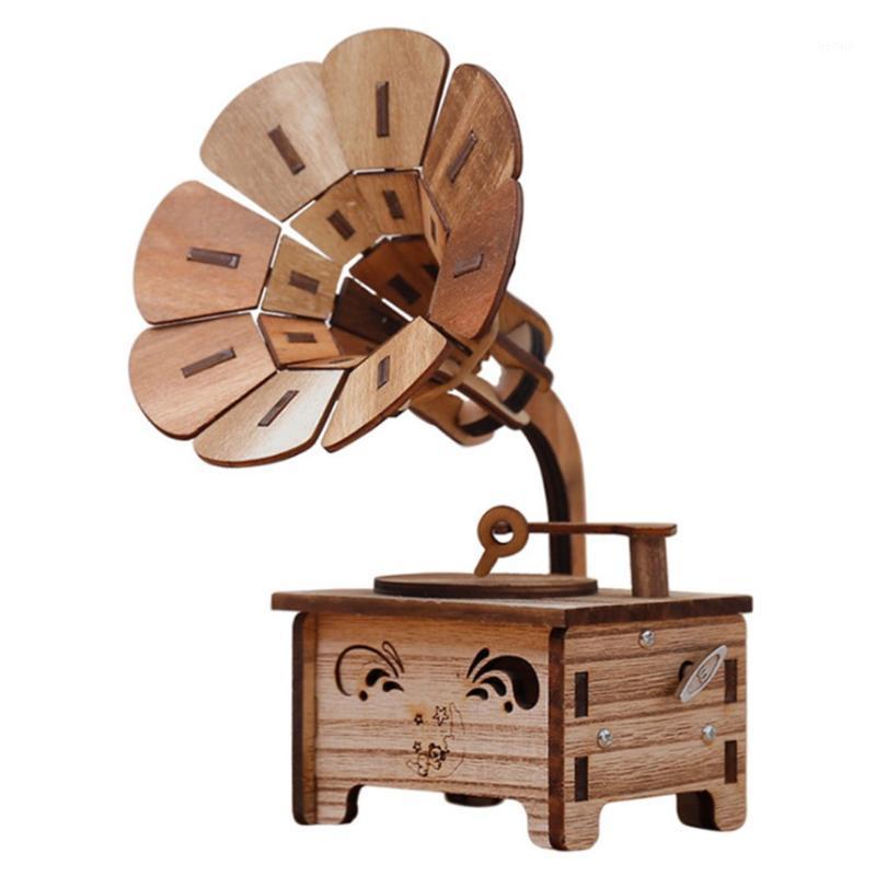 

Creative Gramophone Musical Boxes DIY Wooden Music Box Wood Retro Crafts for Birthday Gift Vintage Home Decoration Accessories1