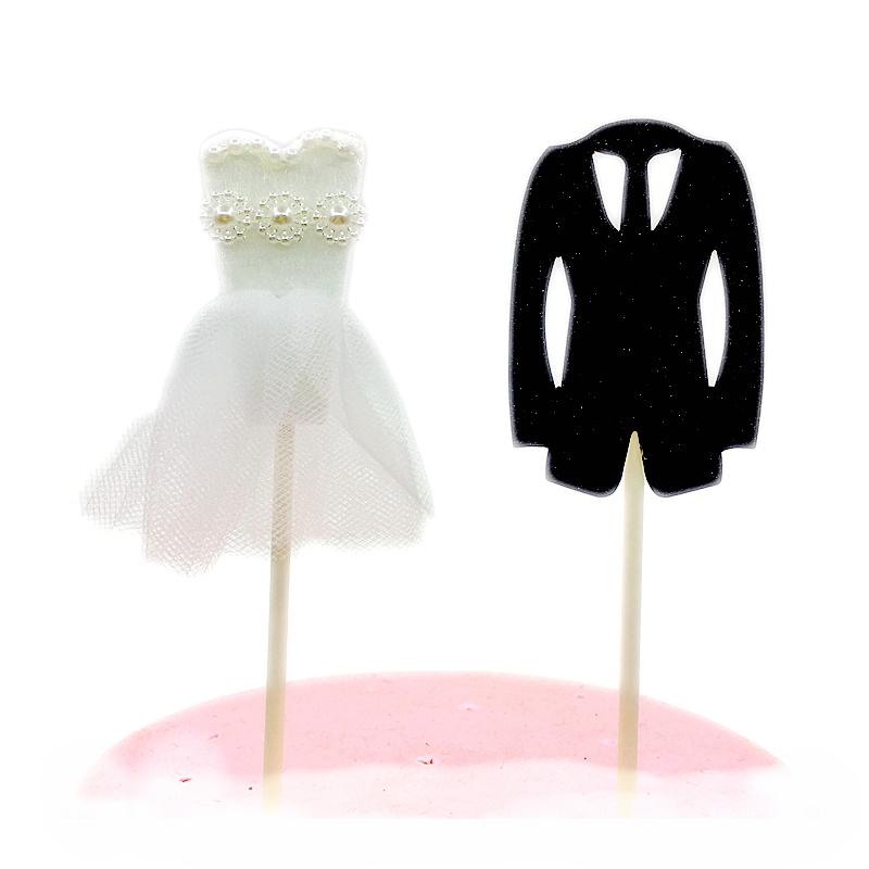 

2pcs/pack Romantic Wedding Bride and Groom Dress Suit Cupcake Topper Engagement Marry Anniversary Cake Decorating Party Supplies