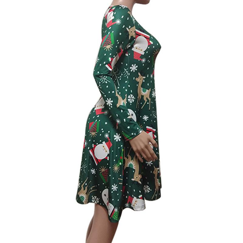 

Women Xmas Santa Claus Print Dress Ladies Christmas Long Sleeve Party Dresses Long dress 2021 happy new year navidad, Blue