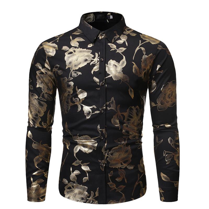 

Mens Long Sleeve Shirts 2020 Fashion Black Floral Print Dress Shirt Men Slim Fit Party Wedding Business Camisa Social Shirt Male, White