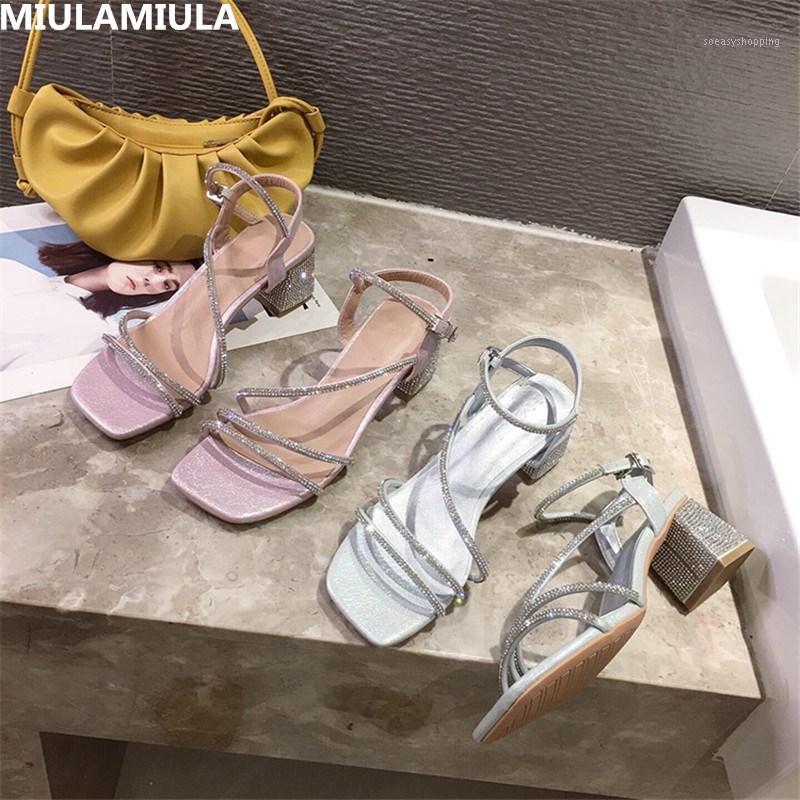 

MIULAMIULA Brand Designer 2020 Summer Hot Fashion Sexy Bling Rhinestone High Heels Narrow Band Women Dress Sandals Party Casual1, Pink