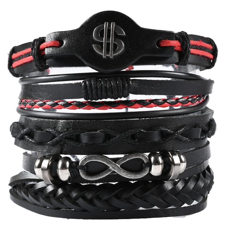 

Fashion Men's Vintage Multilayer Leather Bracelet Dollar Rope Chain Charm Beaded Leather Bracelet Men's Handmade Jewelry