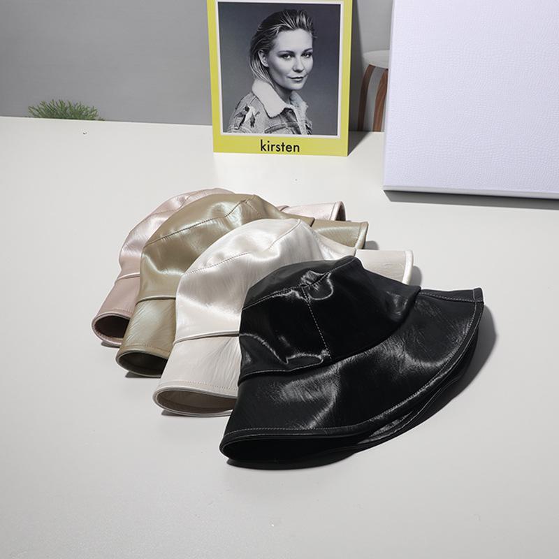 

202011-tonbu27 autumn Metallic luster future soft pu street bucket cap men women leisure fishermen hat, Black