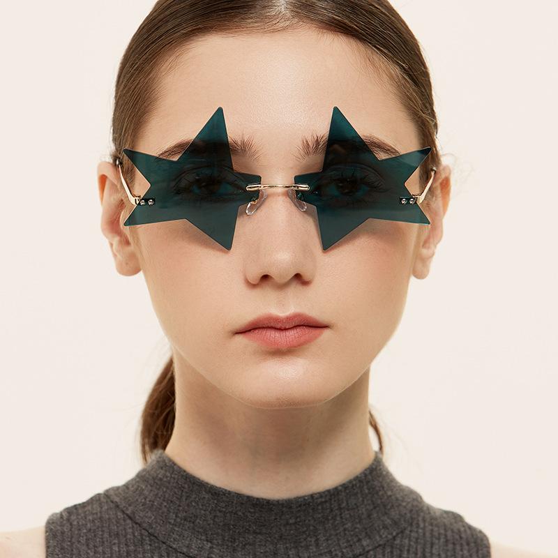 

Oversized Star Sunglasses Women Rimless Punk Sun Glasses For Women 2021 Green Orange Style Female UV400 Green Red Shades Men NX