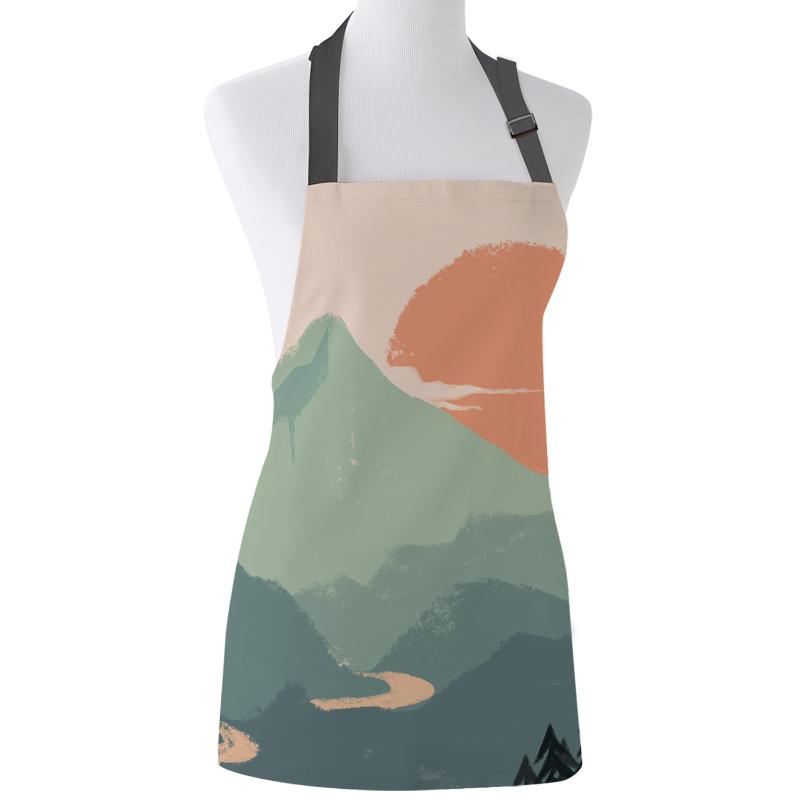 

Kitchen Apron Mountain Water Sunrise Eagle Forest Adjustable Bib Canvas Aprons For Women Cooking Baking Restaurant Pinafore