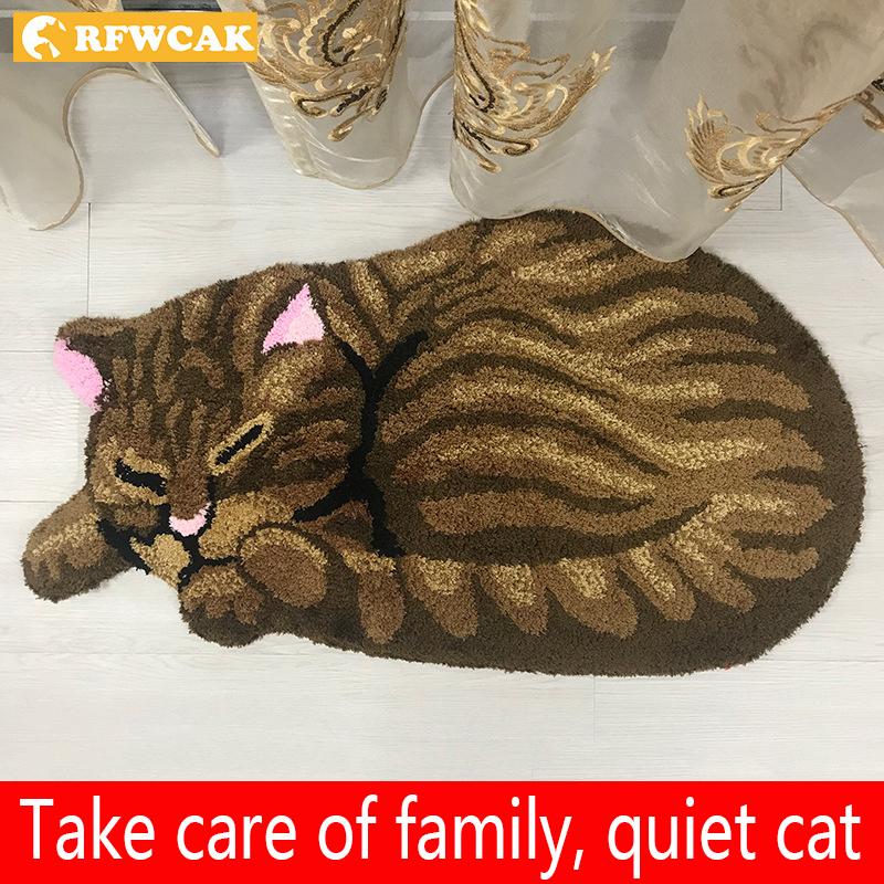 

Polyester Fiber Soft Skin-friendly Non-slip Absorption Brown Quiet And Cute Simulation Cat Kitchen Mat Bedroom Carpet Gift Ideas, Black cat