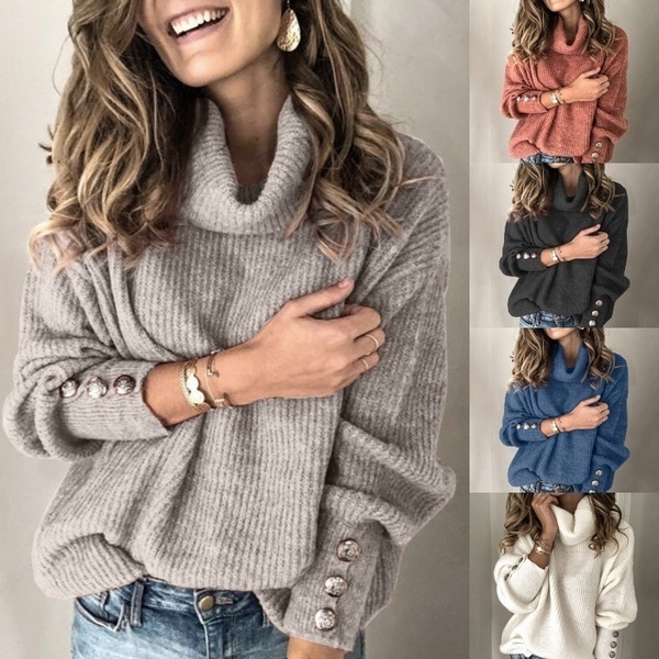 

2021 New Winter Sweater Knitted Tops Button Boho Plus Size Casual Long Sleeve Pull Women Sweaters Pullovers B00n, Black