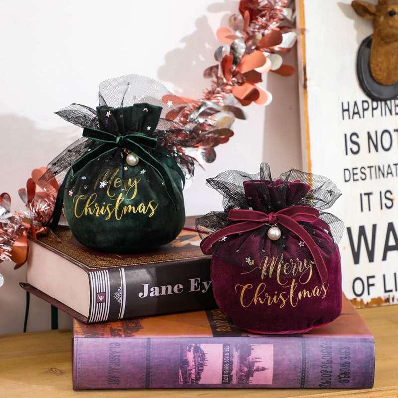 

Christmas Velvet Drawstring Pouch Gift Bag Christmas Decorations Candy Bag Gift Sachet Jewelry Packing Wedding