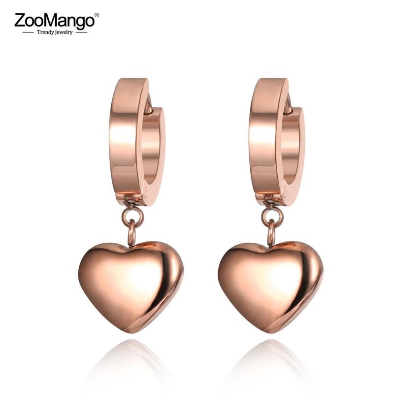 

ZooMango Titanium Stainless Steel Love Heart Hoop Earrings Classic Rose Gold Wedding Earrings Jewelry For Women Kolczyki ZE19098