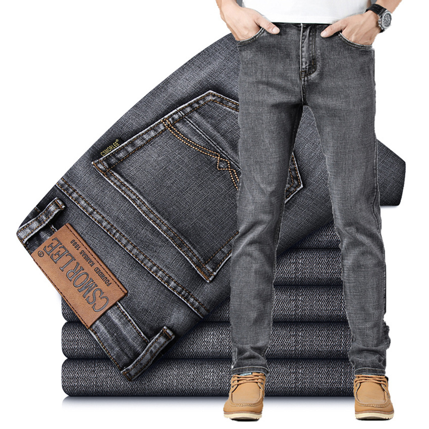 

New gray autumn thin men's brim elastic csmorlee fashion business pants classic winter-style jeans