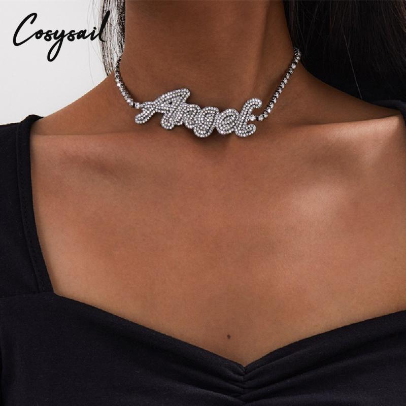 

Cosysail Luxury Full Rhinestone Letter Baby Angel Choker Necklace for Women Girl Crystal Chain Necklace Statement Jewelry Gift