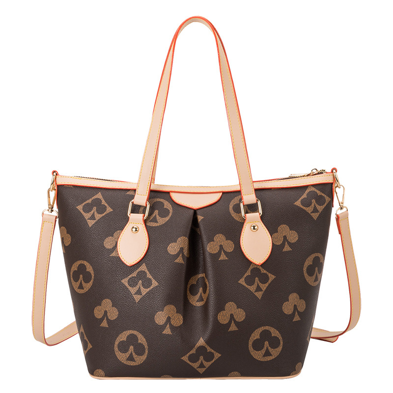 

High-quality European and American fashion classic ladies #145 shoulder bag large poker pattern all-match large-capacity tide brand hand-held messenger large bag, Brown big poker pattern