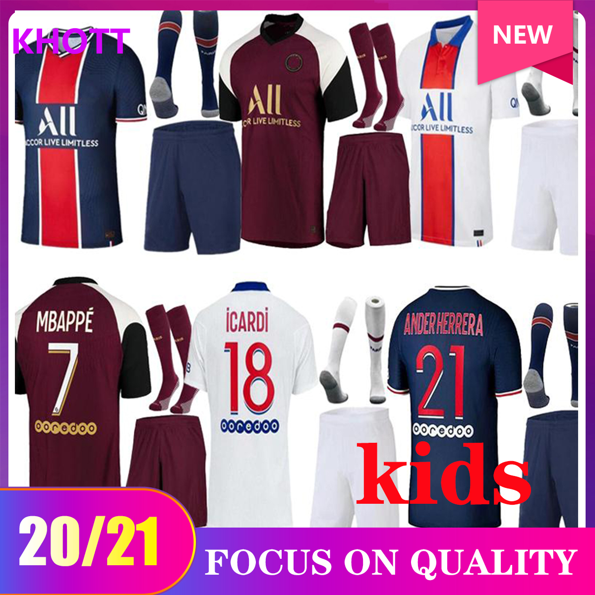 

Maillots de football kits 20 21 soccer jersey 2020 2021 MBAPPE ICARDI NEYMAR shirt JR men kids sets uniform maillot de foot hommes enfants, 3rd