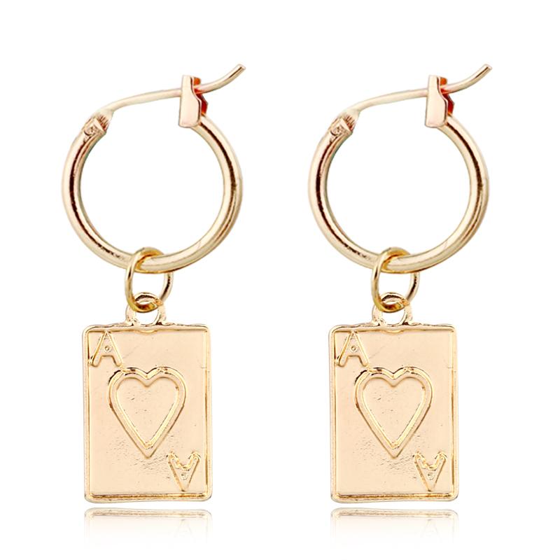 

Hoop & Huggie 1Pair Euroepan Playing Game Poker Pendant Earrings For Women Simple Charms Jewelry Birthday Carved Heart Earings E488