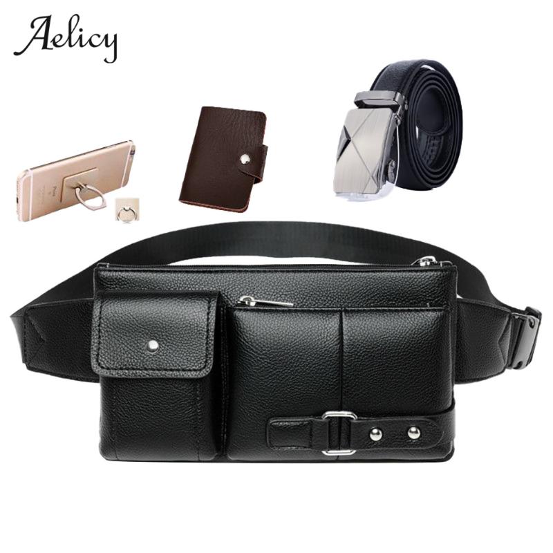 

Men Leather Waist Pack Leather Fanny Pack Luxury Women Belt Bag Crossbody Bags For Women Casual Chest Female Purse, Black