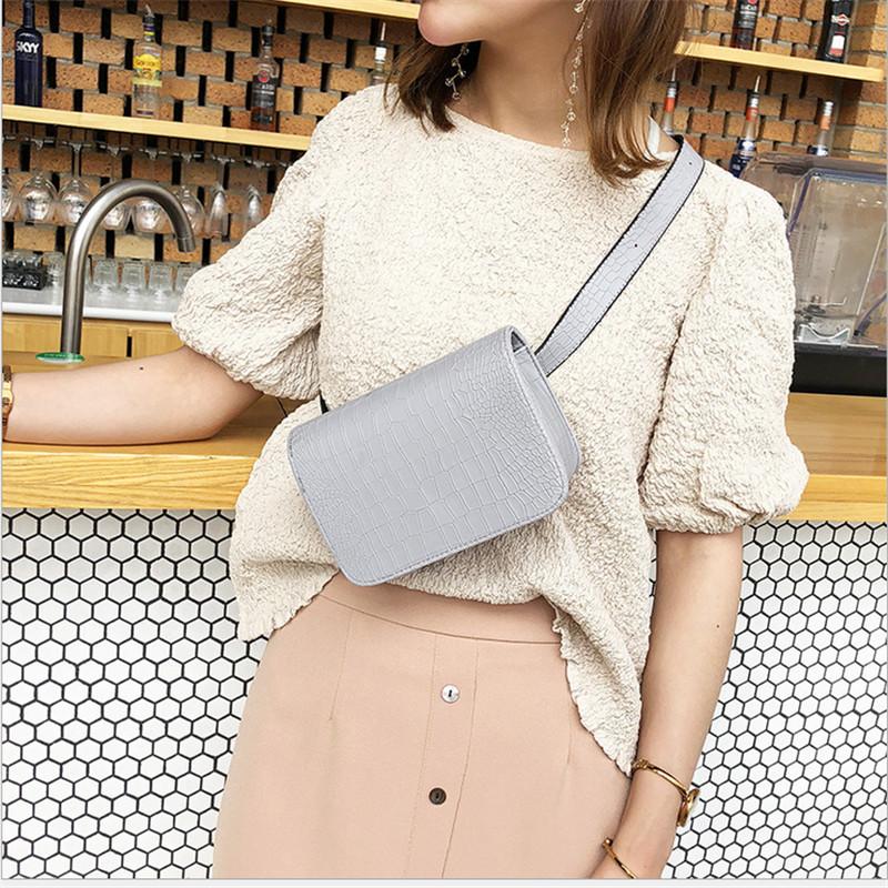 

Waist Bag Korean Fashion Female Bag Crocodile Pattern Small Square Simple and Versatile Messenger Shoulder Chest, White