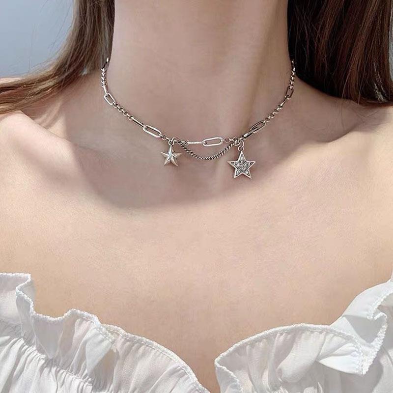 

Small Pentacle Star Charm Necklace for Women Hiphop Silver Color Chain Short Choker Necklace Fashion Women's Chocker Jewelry