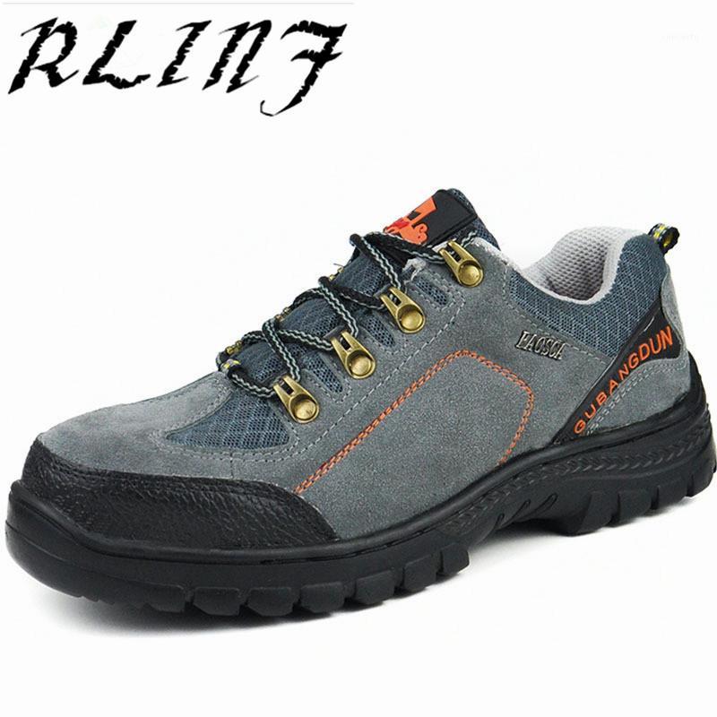 

RLINF Men Steel Toe Cap Work Safety Shoe Genuine Leather Casual Anti-kick Footwear Outdoor Puncture Proof Sneaker1, Green