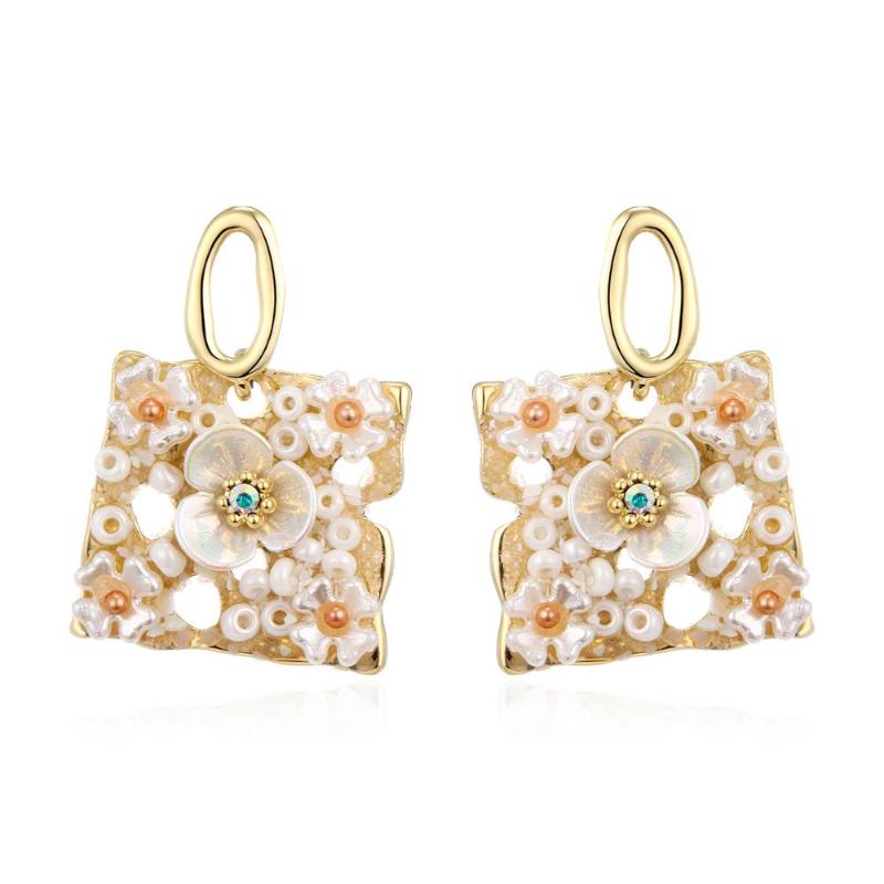 

Hongye Gold Color Drop Dangler Earrings Square Shaped Natural Freshwater Pearl Earrings Big Tassel Geometric Ear Jewelry Trendy