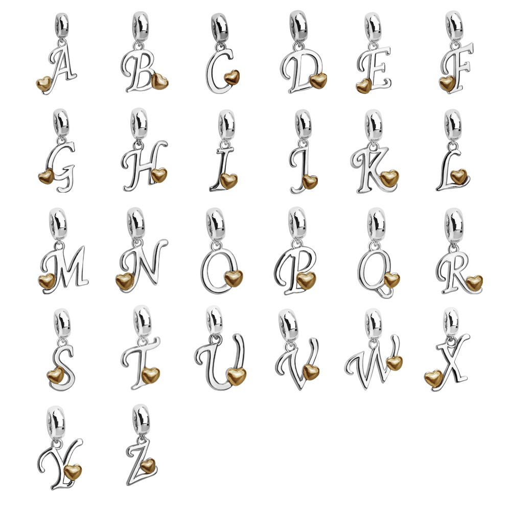 

Lucky Letter A-Z Pendant Charm Bead fit Pandora charm bracelet Golden Small Love female genuine DIY jewelry making