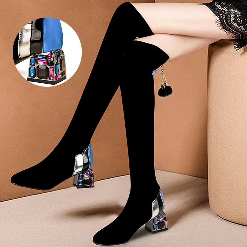 

Sexy Over The Knee Boots For Women Rhinestone Square Block Heels Thigh High Boots Female Winter Fleece Shoes Black Botas Mujer1, Cwm 88 black plush