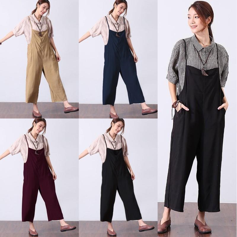 

Women' Jumpsuits & Rompers Women' 3XL Women 2022 Summer Autumn Vintage Sleeveless Backless Casual Loose Solid Overalls Strapless Pays, Khaki