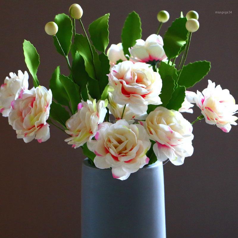 

5-Piece High Simulation Double Real Head Touch Fake Pink Silk Flower Home Living Room Decoration1, Rosa claro
