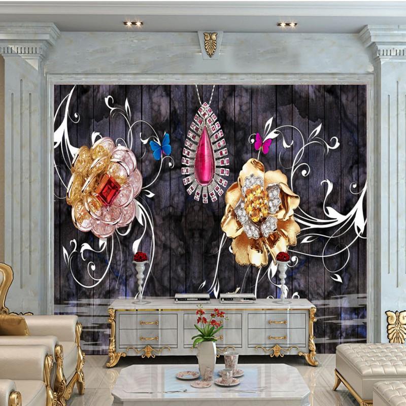 

Drop Shipping Photo Wallpaper 3D Luxury Jewelry Flowers Mediterranean TV Wall Wallpaper Lobby Custom Living Room Office Mural, As pic