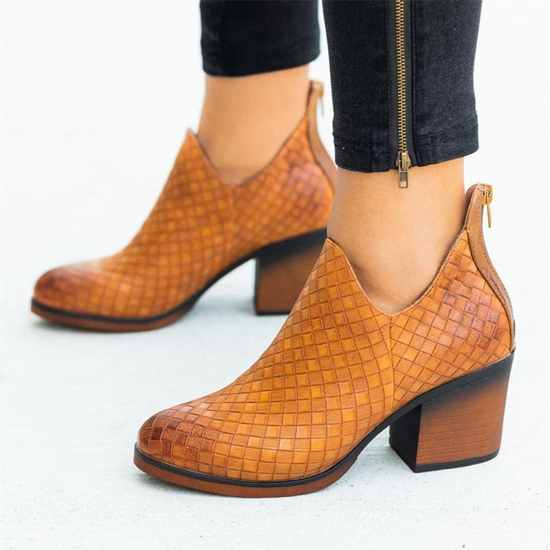 

Women Ankle Boots Woman Casual Soft PU Leather Short Boots Women's Fashion Zipper Ladies Comfort Gingham Plus Size Female Shoes1, Black