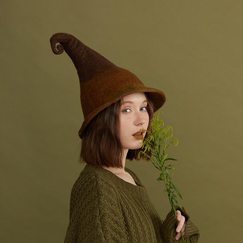 

Wool wet felt magician tall hat Halloween gift hat COS creative autumn and winter, Brown