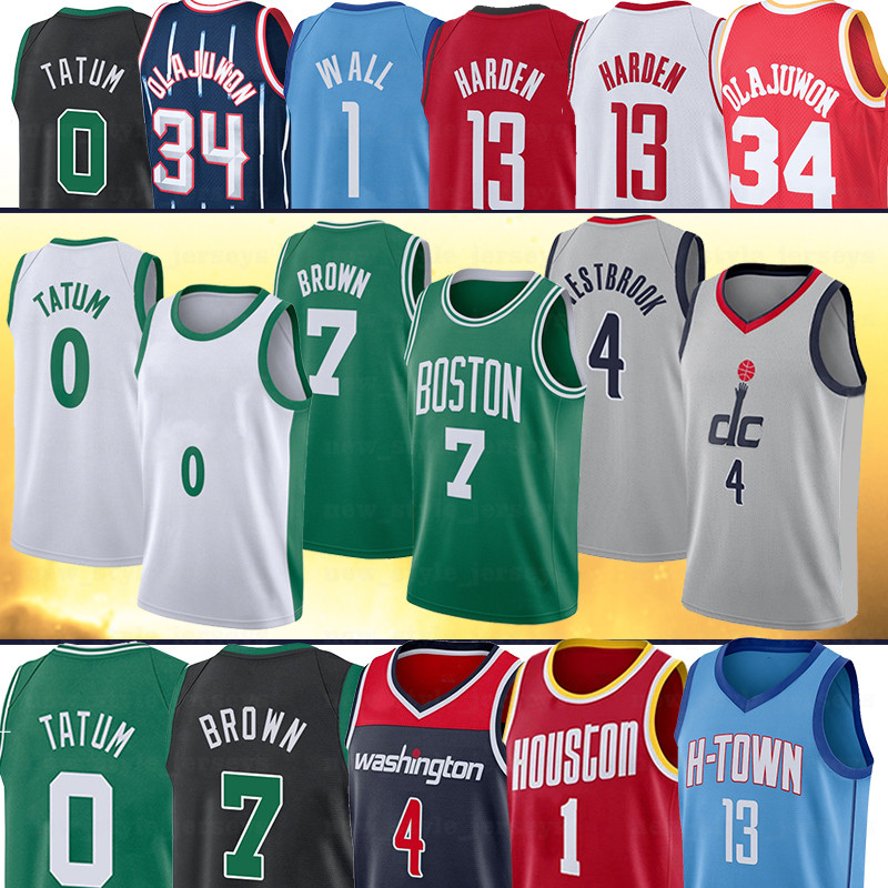 

0 Jayson 7 Jaylen Tatum Brown Wall 2 John 34 Hakeem 13 Harden Westbrook Olajuwon Basketball Jerseys, Men