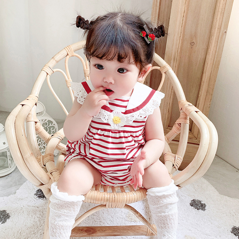 

2021 New 0-24m Newborn Kids Baby Girls Clothes Summer Sailor Collar Striped Romper Elegant Casual Sunsuit Cute Lovely Outfits 0-2y Houl, Black