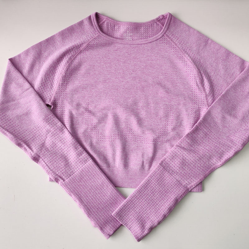 

2021 New Vital Seamless Longsleeve Cropped Crop Yoga Top Sports Wear for Women Gym Workout Shirts J59t, Light pink