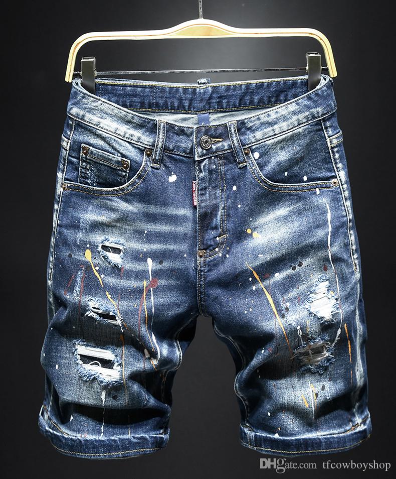 

new top mens designer summer shorts pants 2021 luxury jeans de designer pour hommes knee length ripped rock revival biker square jeans, 050