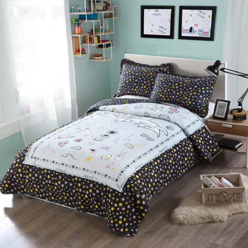 

Children Bedspread kids Quilt Set 2-3PCS Quilted Cotton Bed Cover Sheets  Size Pillowcase Print Coverlets