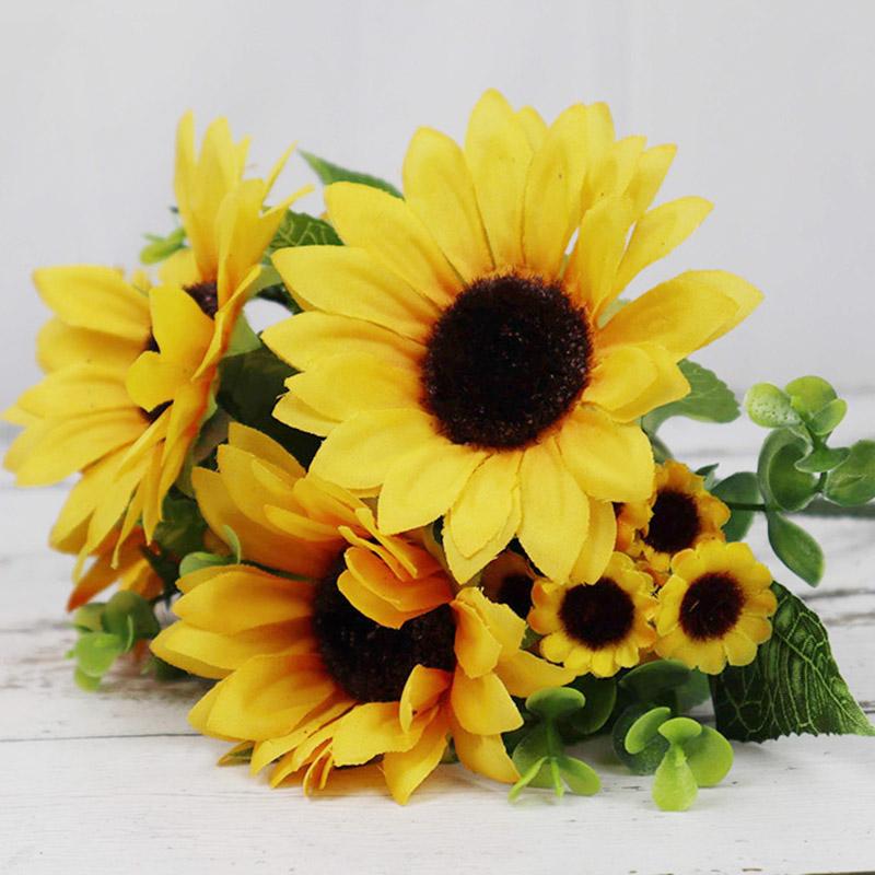 

1Bunch Beautiful Silk Sunflower Bouquet Artificial Flower Head For Wedding Bride Bouquet Birthday Home Garden Decor Fake Flowers, A01