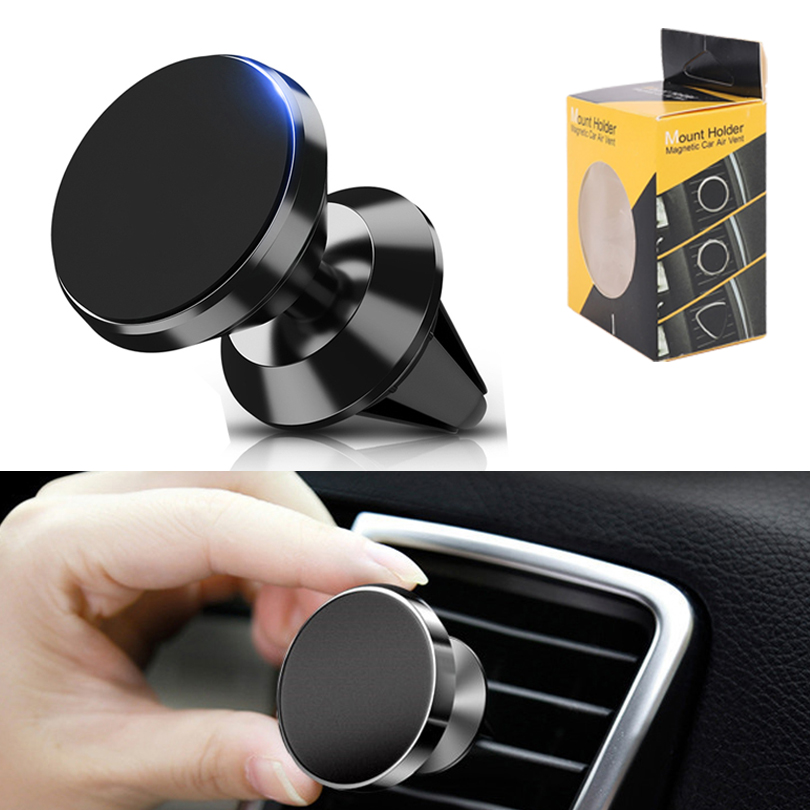 

360 Rotable Magnetic Car Holder for Universal Cell Phone Mounts Air Vent Car bracket Stand Magnet Phone Holder with retail package, Black
