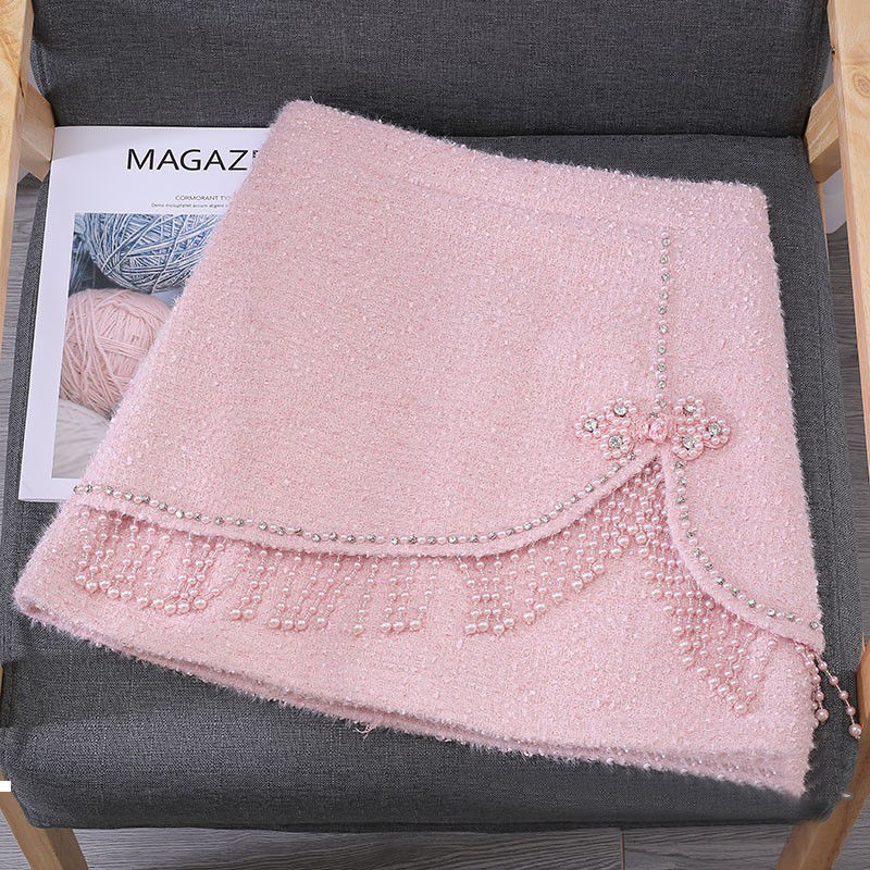 

New Autumn 2021 and winter of cashmere burgle fine high-to-line pink female skirt y371 LXQ9, Baise